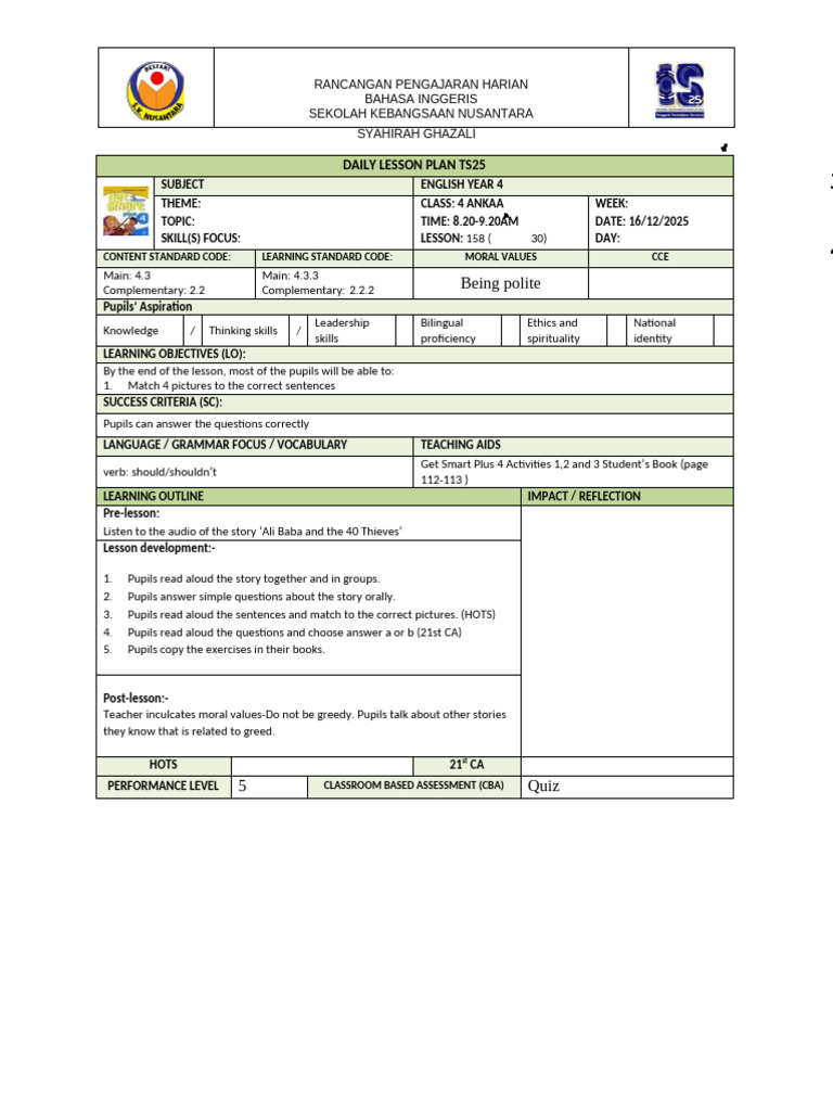 Bi y4 Ts25 Module 10 (Lp145-160) New | PDF | Teachers | Lesson Plan