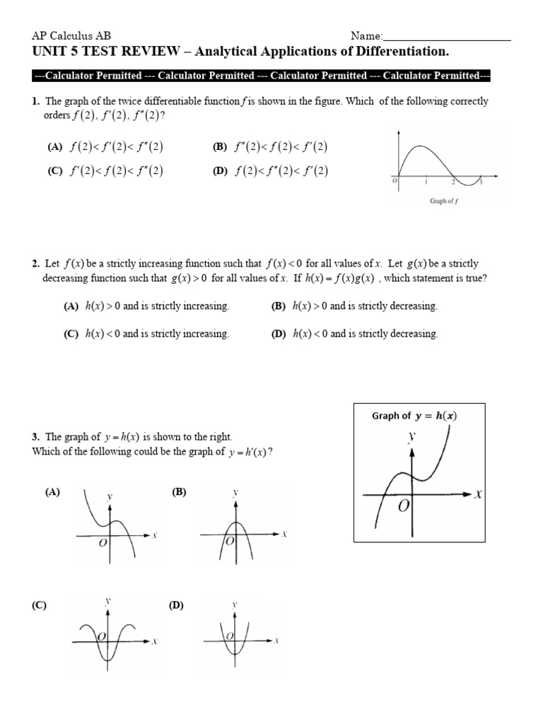 AP Calculus AB Unit 5 Test Review | PDF | Analysis | Applied Mathematics