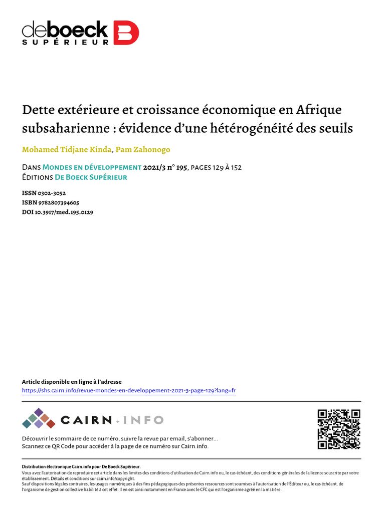 Dette extérieure et croissance en Afrique | PDF | Dette publique | Dettes