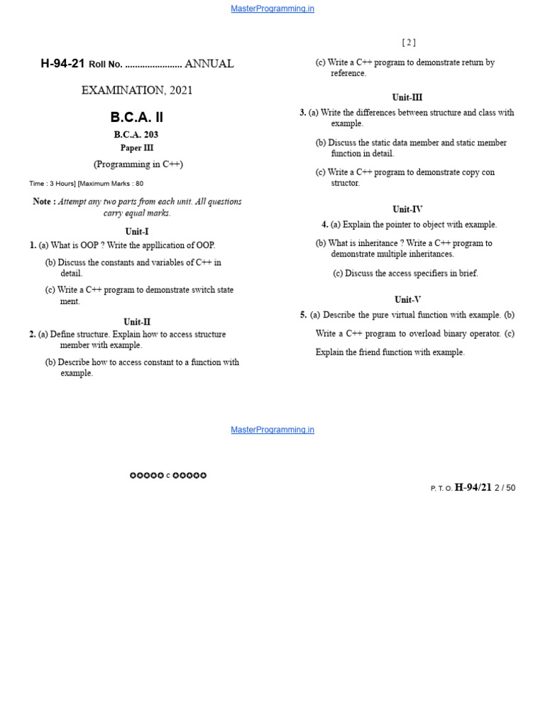C++ Programming Exam Guide 2021 | PDF