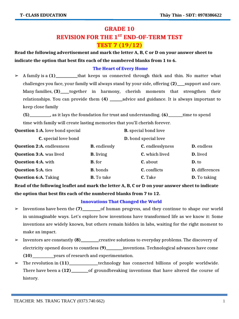 Grade 10 Revision: End-of-Term Test Prep | PDF | Cost Of Living ...
