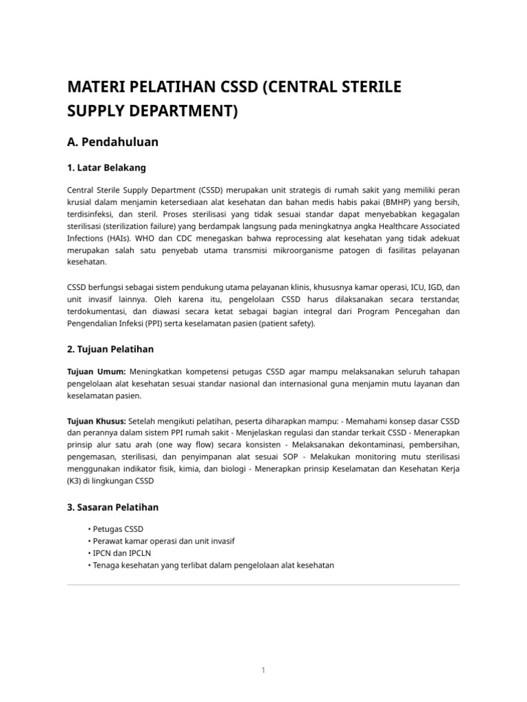 Pelatihan CSSD untuk Keselamatan Pasien | PDF