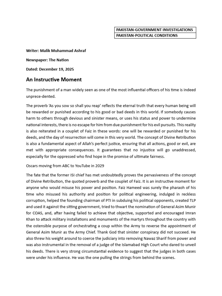 An Instructive Moment by Malik Muhammad Ashraf | PDF | Justice | Crime ...