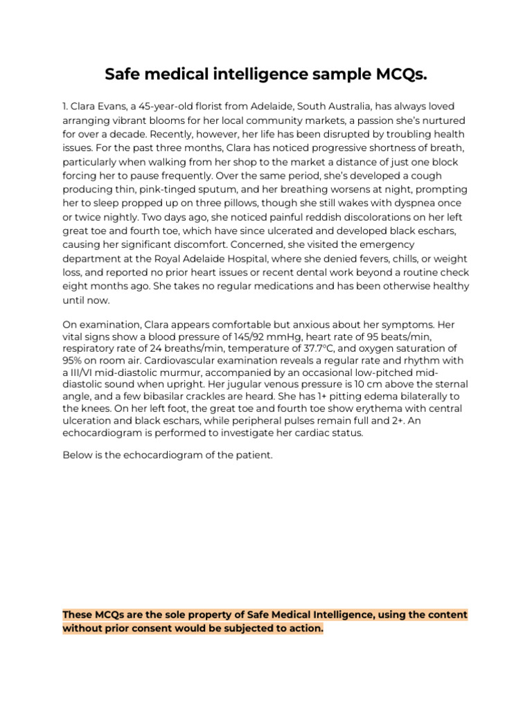 Safe medical intelligence sample MCQs | PDF | Kidney | Atheroma