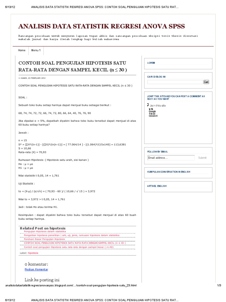 ANALISIS DATA STATISTIK REGRESI ANOVA SPSS_ CONTOH SOAL