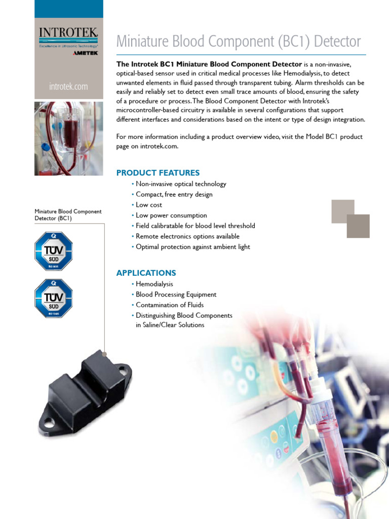 Miniature Blood Component Detector BC1 | PDF | Sensor | Electronics
