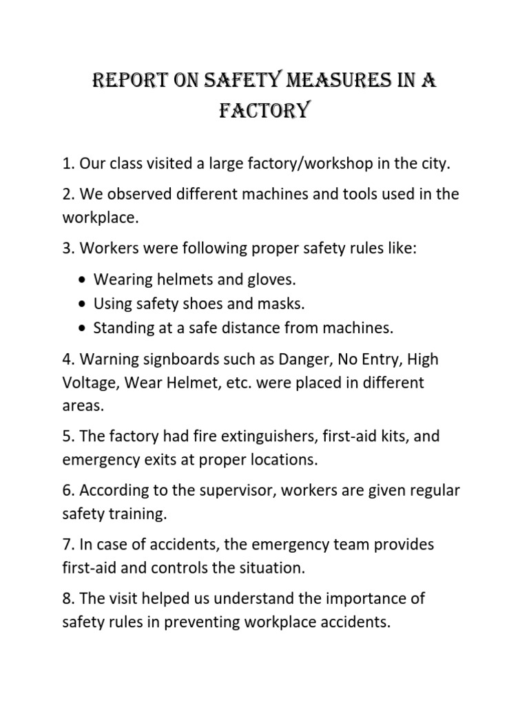 Report On Safety Measures in A Factory | PDF