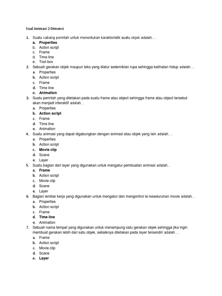 Contoh Soal Animasi  2d  Dan  3d  Beserta Jawabannya Barisan 