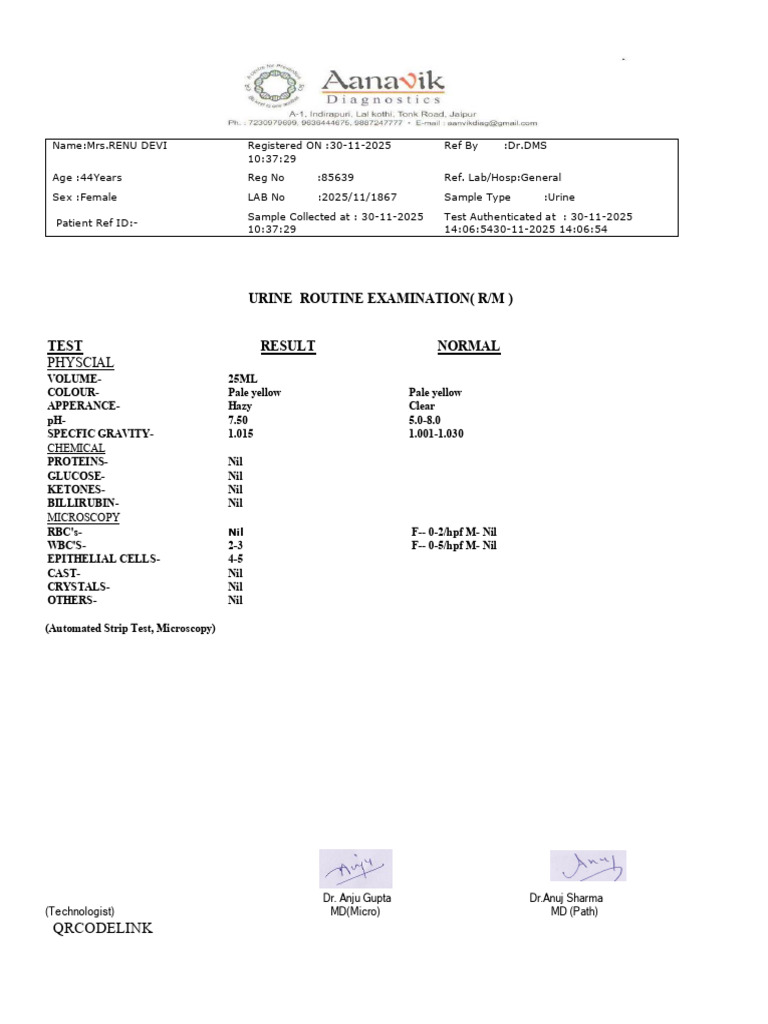 Urine Routine Examination Results | PDF