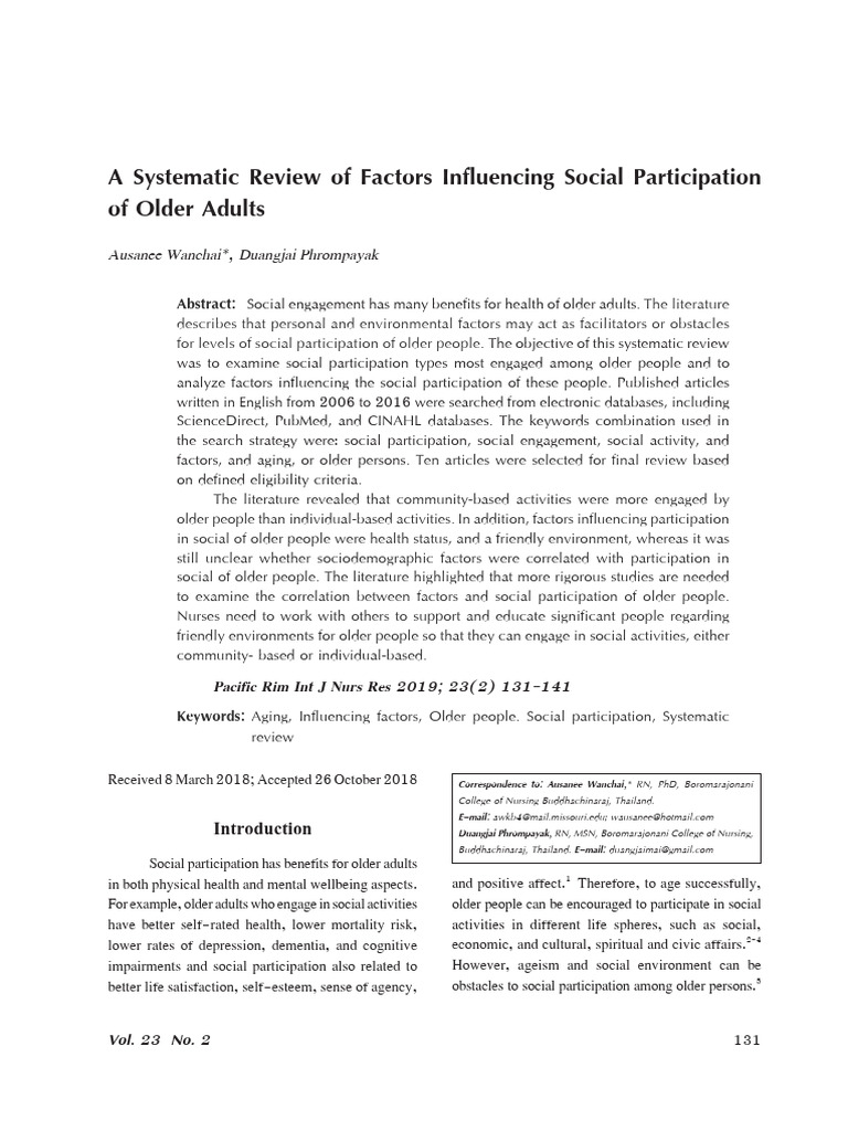 A Systematic Review of Factors Influencing Social Participation of ...