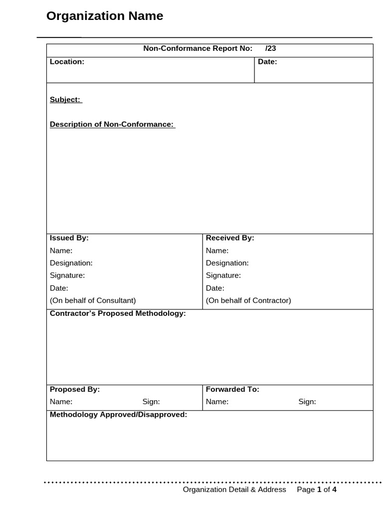Non-Conformance Report Template | PDF