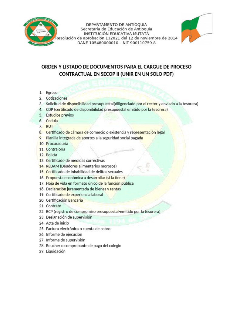 Orden de Documentos Secop | PDF