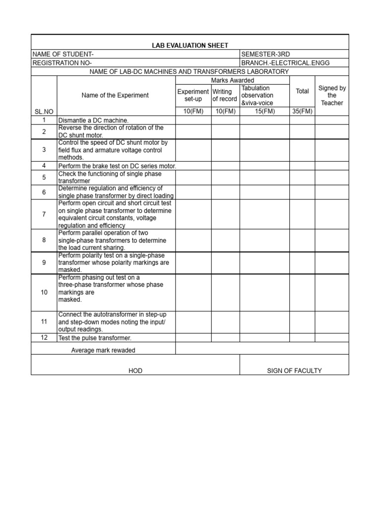 Lab Evaluation 3rd Elect.xlsx | PDF