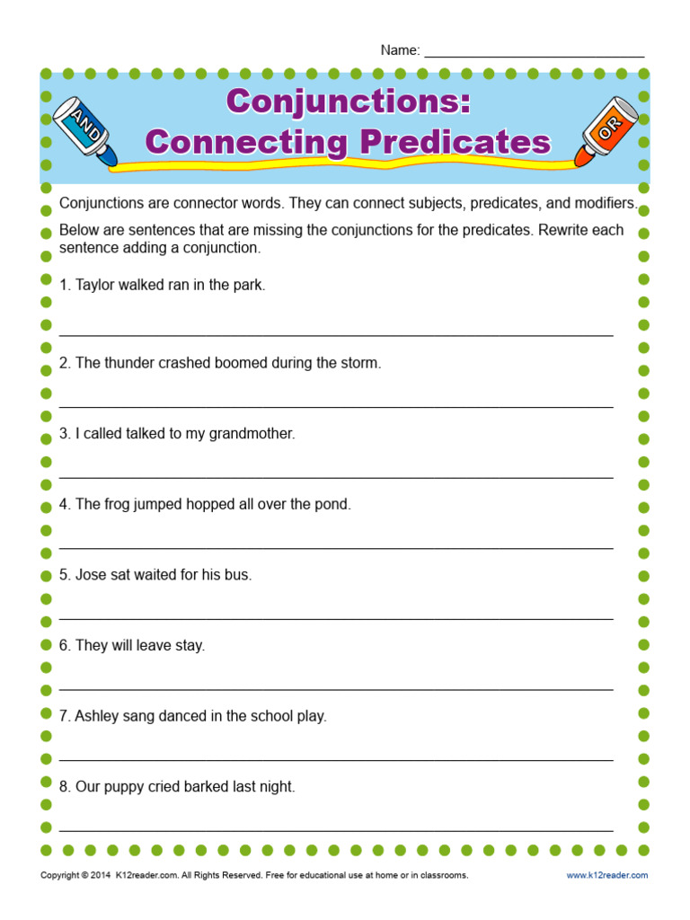 Conjunctions: Connecting Predicates Exercise | PDF