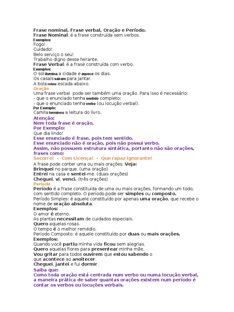 Classifique Em Frase Nominal Ou Frase Verbal