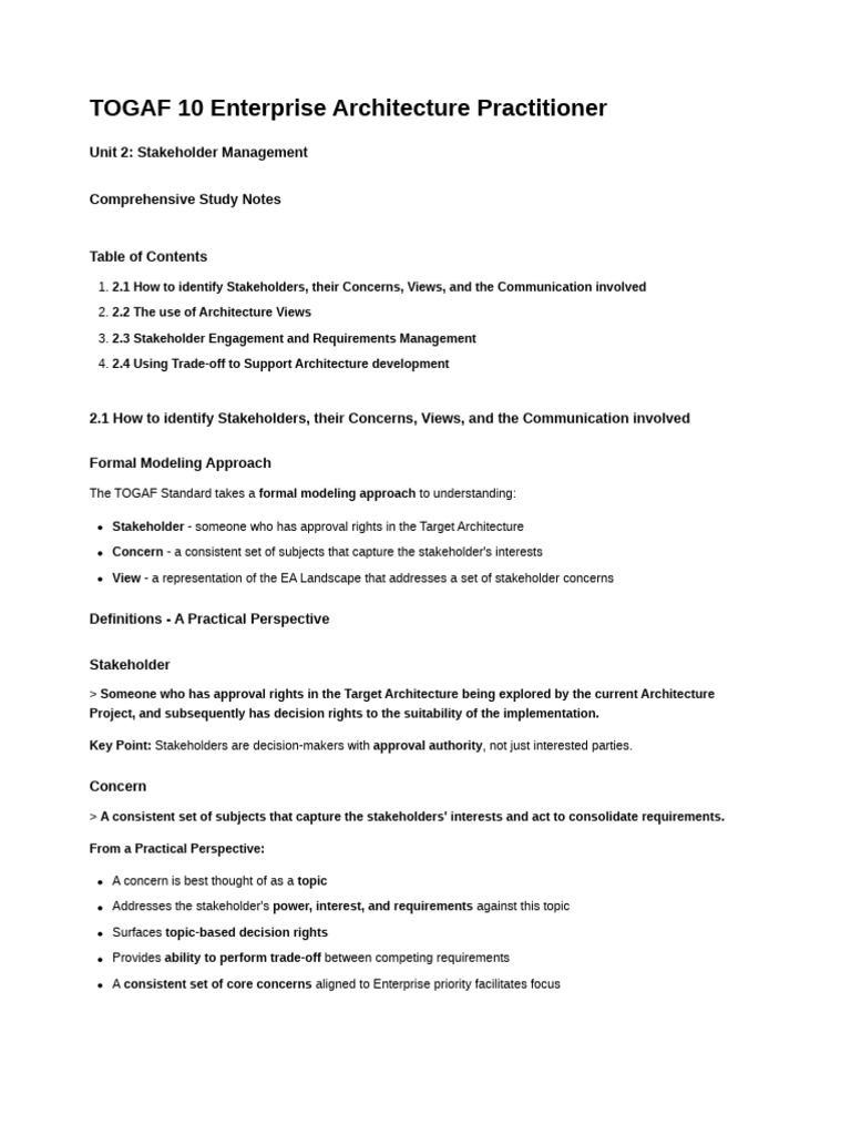 TOGAF 10 Stakeholder Management Guide | PDF | Business