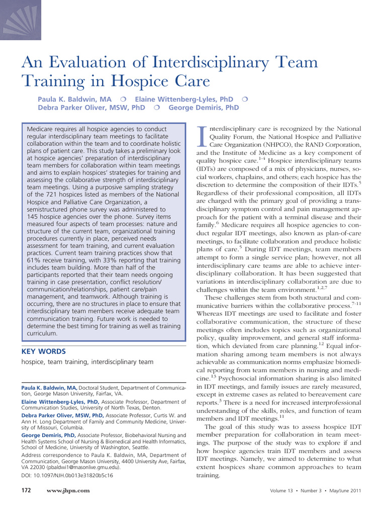 Hospice Interdisciplinary Team Training Evaluation | PDF | Palliative ...
