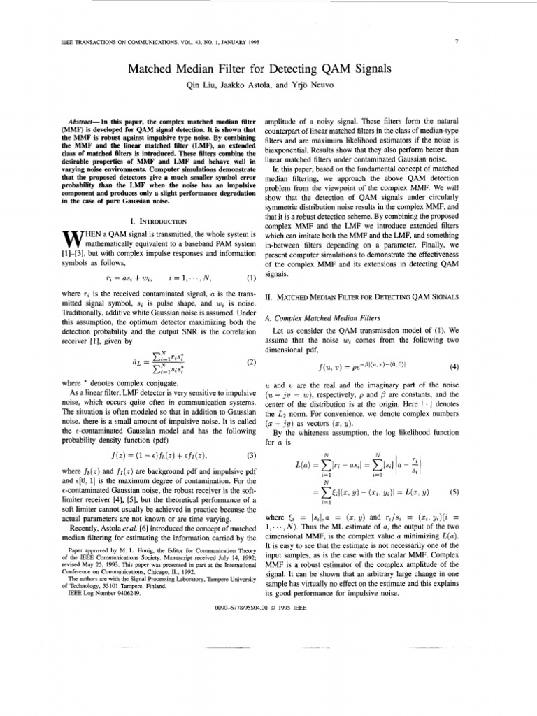Matched Median Filter for QAM Detection | PDF | Signal To Noise Ratio ...