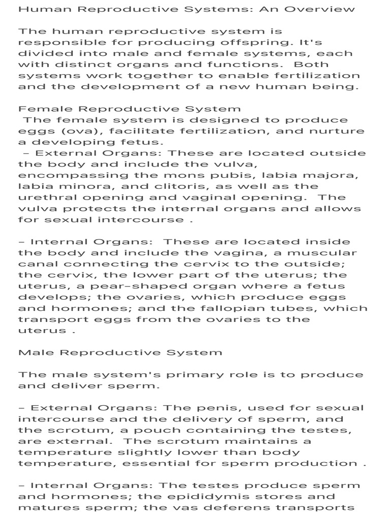 Overview of Human Reproductive Systems | PDF