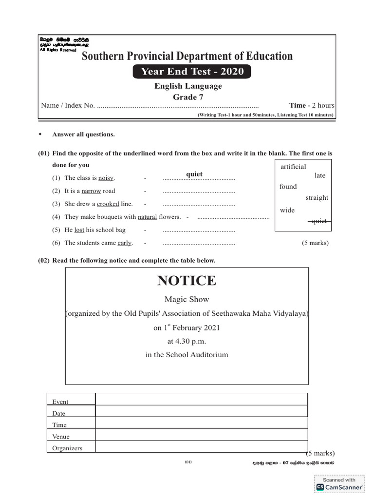 Grade 7 English Language Exercises | PDF