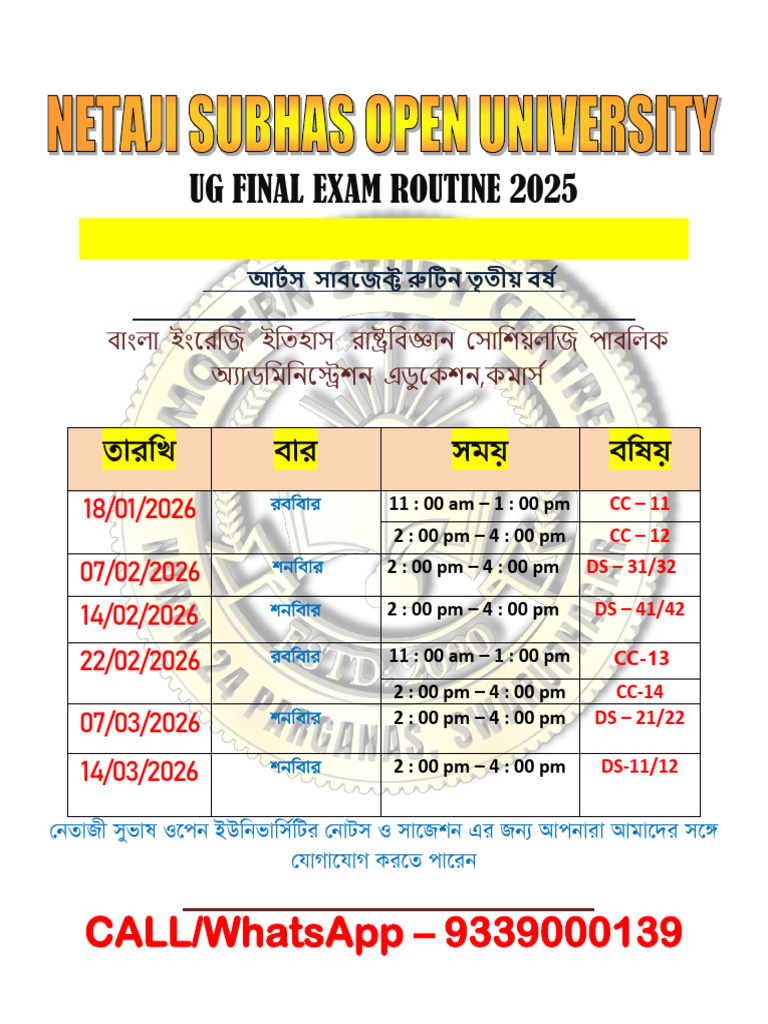 UG Routine 3RD Yr 2025 | PDF