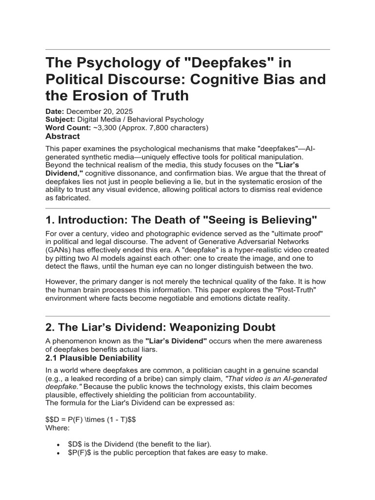 Deepfakes: Psychology and Political Impact | PDF | Bias | Behavioural ...