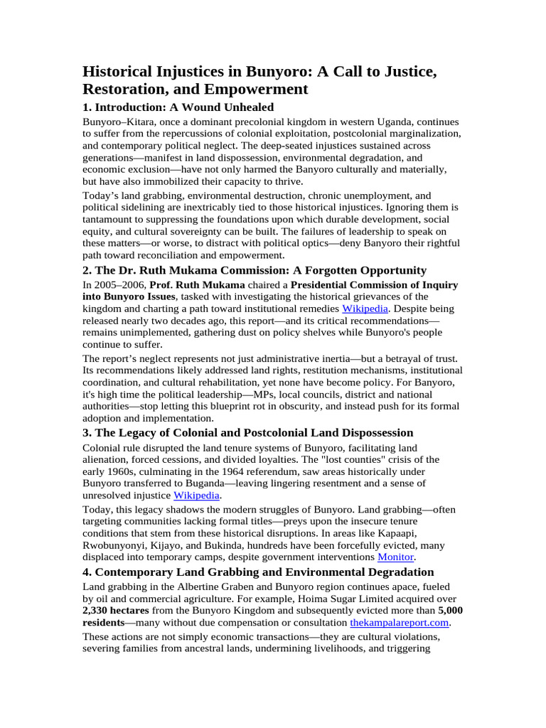 Historical Injustices in Bunyoro | PDF | Uganda | Immigration