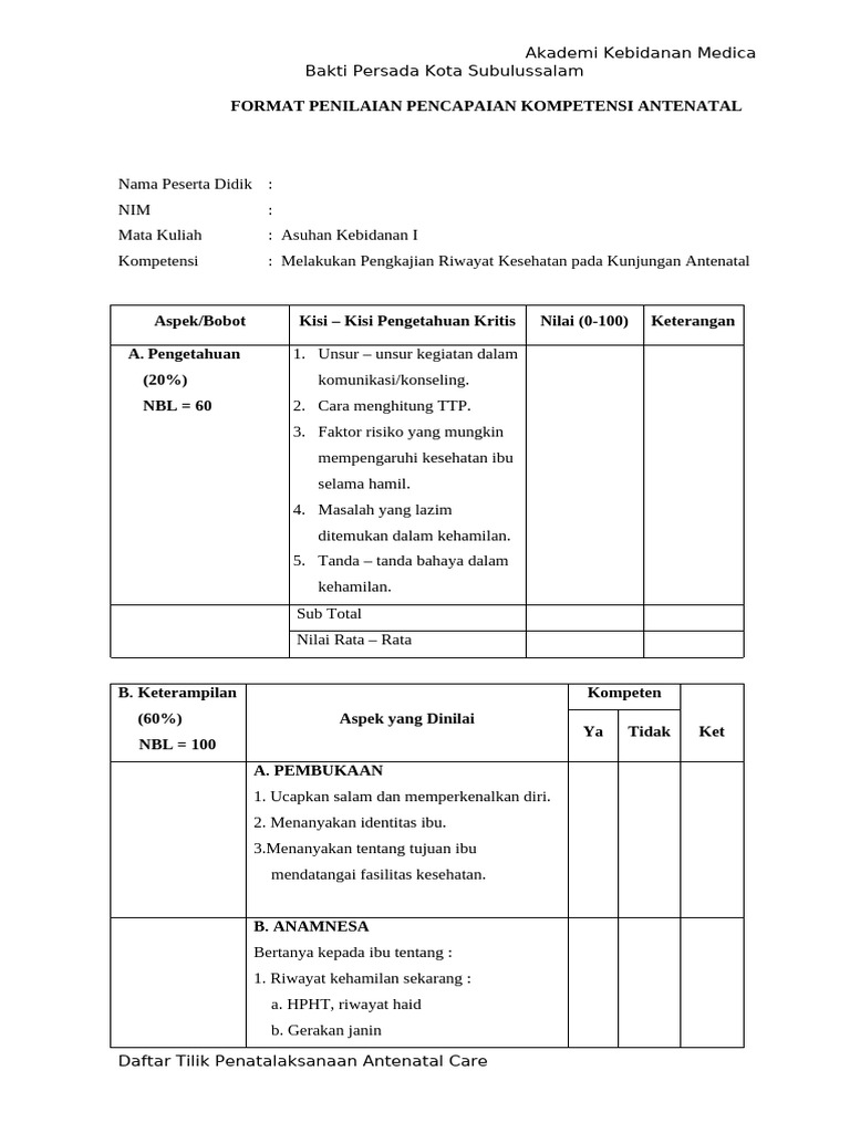 Penilaian Kompetensi Antenatal Kebidanan | PDF