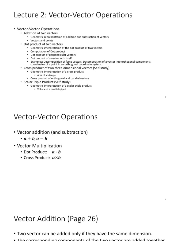 Vector Operations: Addition, Dot & Cross Products | PDF | Euclidean ...