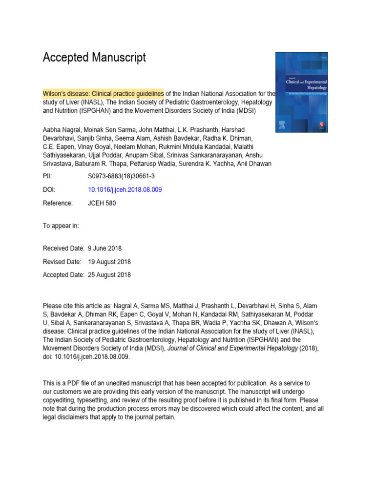Wilson's Disease Guidelines India | PDF | Cirrhosis | Hepatitis