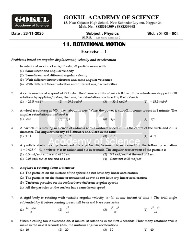 Rotational Motion Problems and Solutions | PDF | Rotation Around A ...