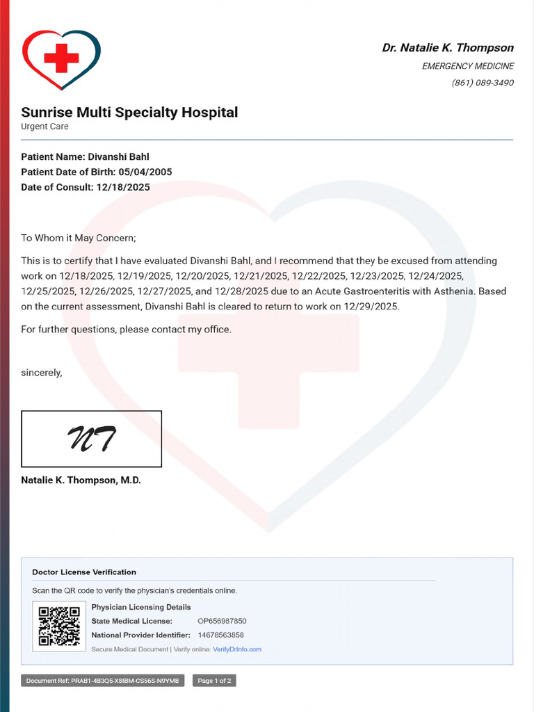 Doctor Note With Signature | PDF