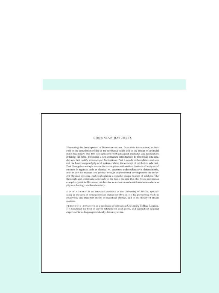 Brownian Ratchets First Ferruccio Renzoni David Cubero full | PDF ...