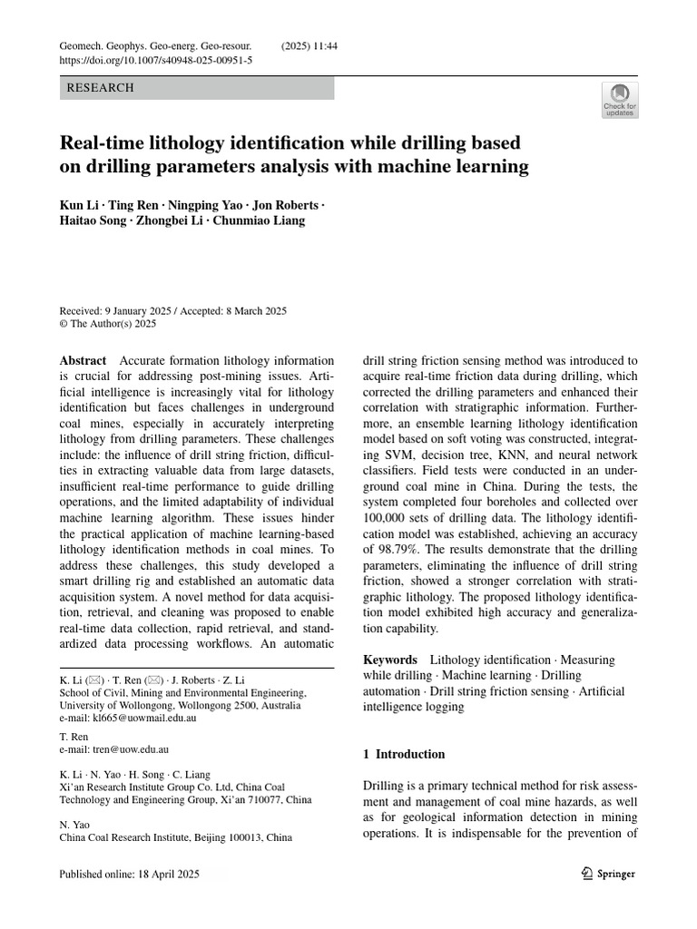 Real-Time Lithology Identification in Drilling | PDF | Machine Learning ...