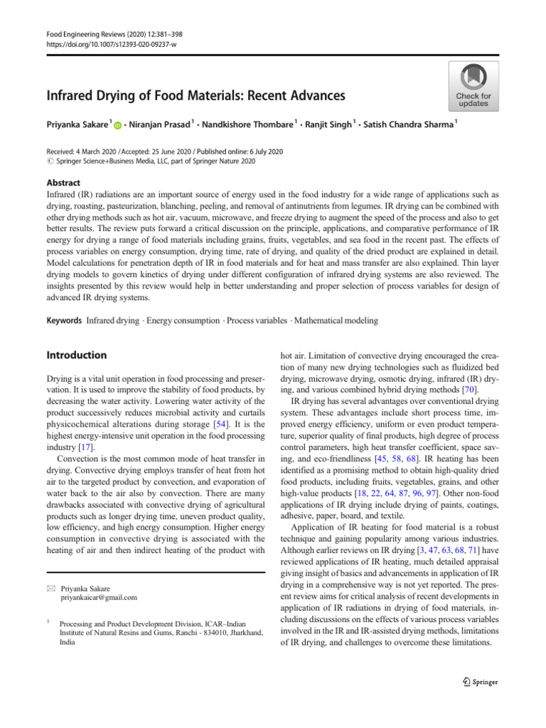 Infrared Drying in Food Processing | PDF | Infrared | Electromagnetic ...