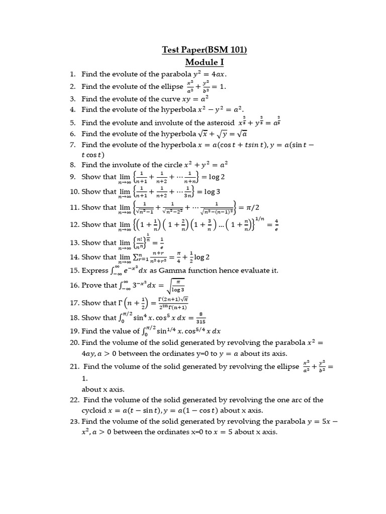 BSM 101 Test Paper: Calculus & Linear Algebra | PDF | Linear Map ...