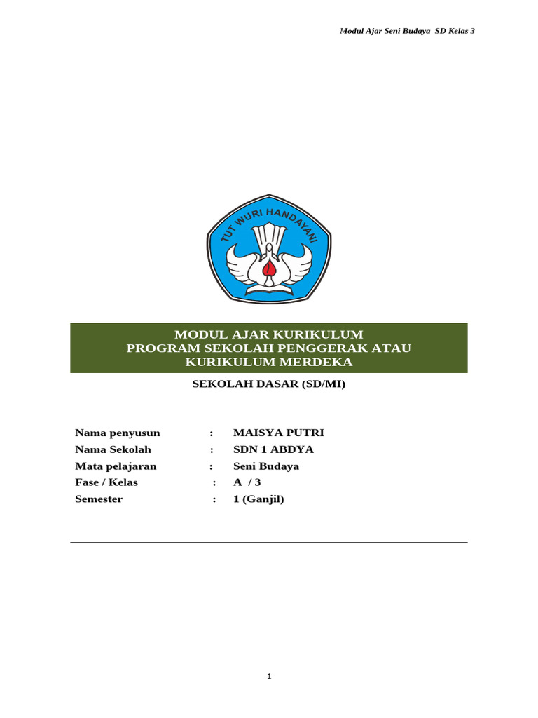 Modul Ajar Seni Budaya SD Kelas 3 | PDF