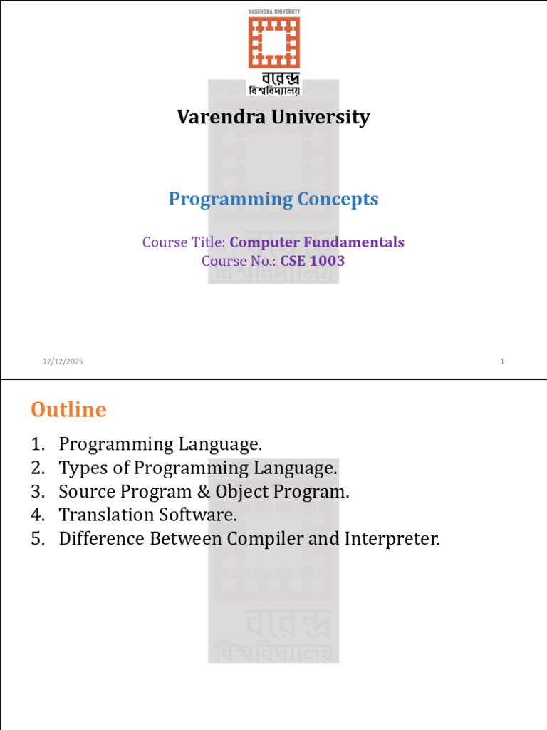 Programming Concepts Overview at Varendra University | PDF | Computer ...