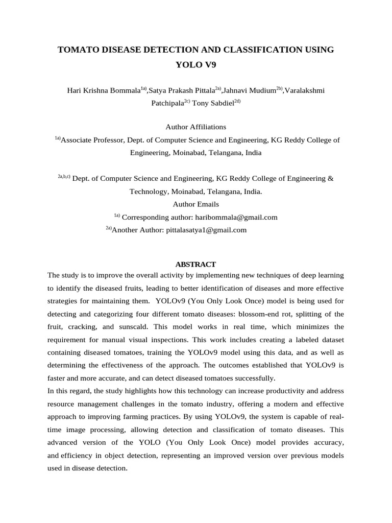 Tomato Disease Detection with YOLOv9 | PDF | Deep Learning | Applied ...