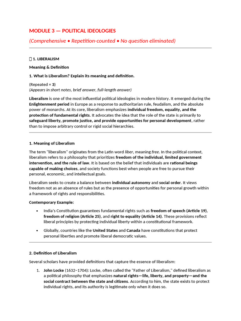 Pol Science Mod 3 | PDF | Liberalism | Liberty