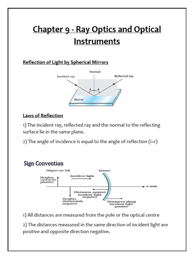 CH 9 - Ray Optics - Notes-13.9.2025 (Online Class) | PDF | Refraction ...