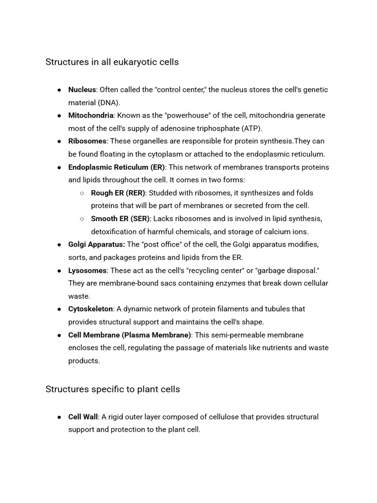 Gr 9 Cell Structures and Their Functions | PDF