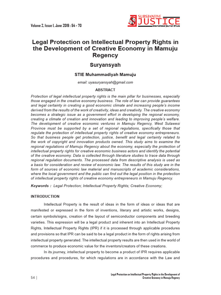 Legal Protection On Intellectual Property Rights in The Development of ...