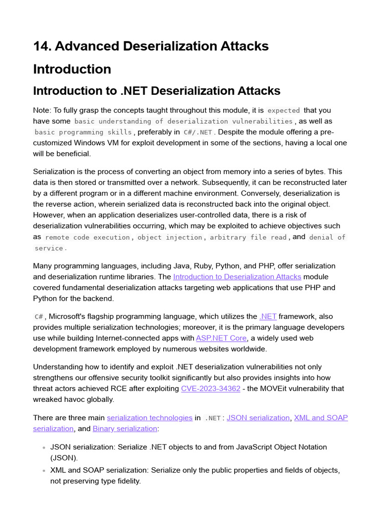 .NET Deserialization Attack Techniques | PDF | Method (Computer ...
