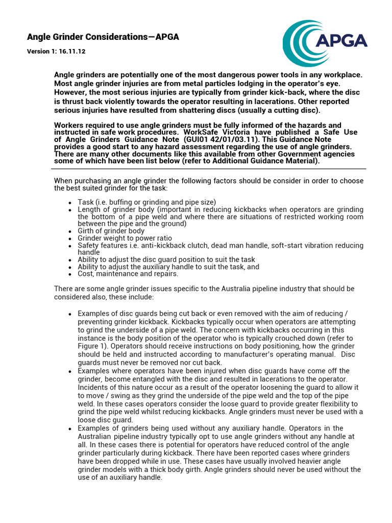 Angle Grinder Safety Guidelines APGA | PDF | Mill (Grinding) | Safety