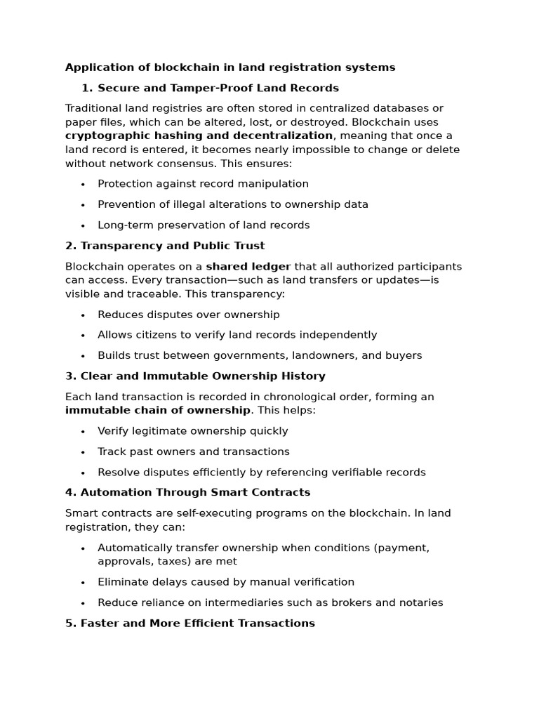 Application of Blockchain in Land Registration Systems, E Goverance and ...