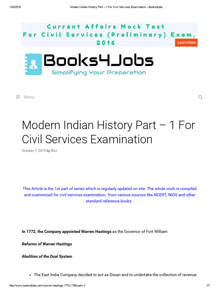 Modern Indian History Part - 1 For Civil Services Examination ...