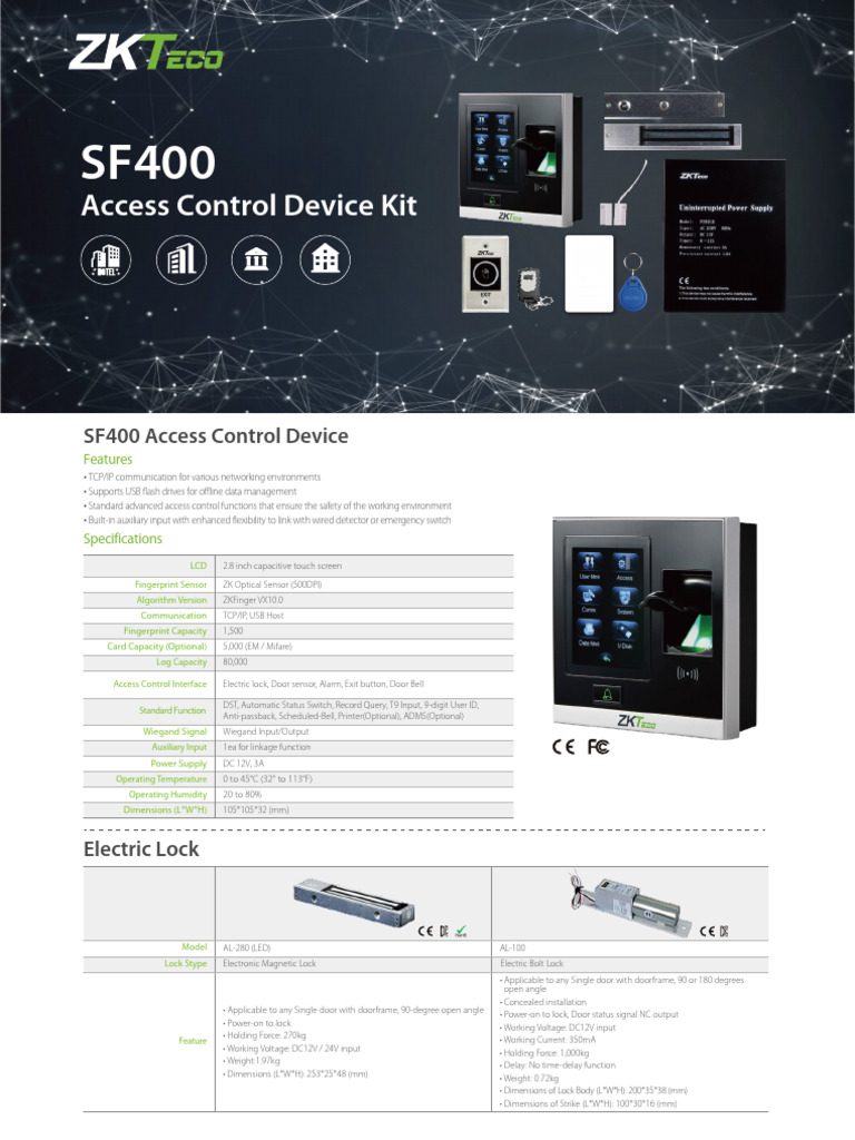 SF400 Access Control Device Overview | PDF | Access Control | Power Supply