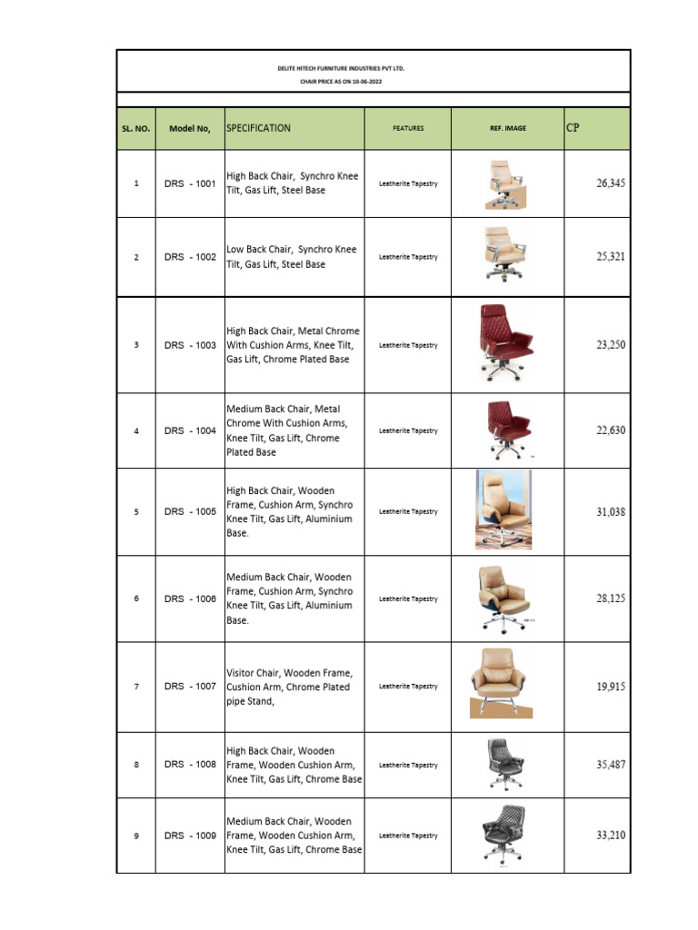 Office Chair Specifications and Prices | PDF | Chair | Pipe (Fluid ...