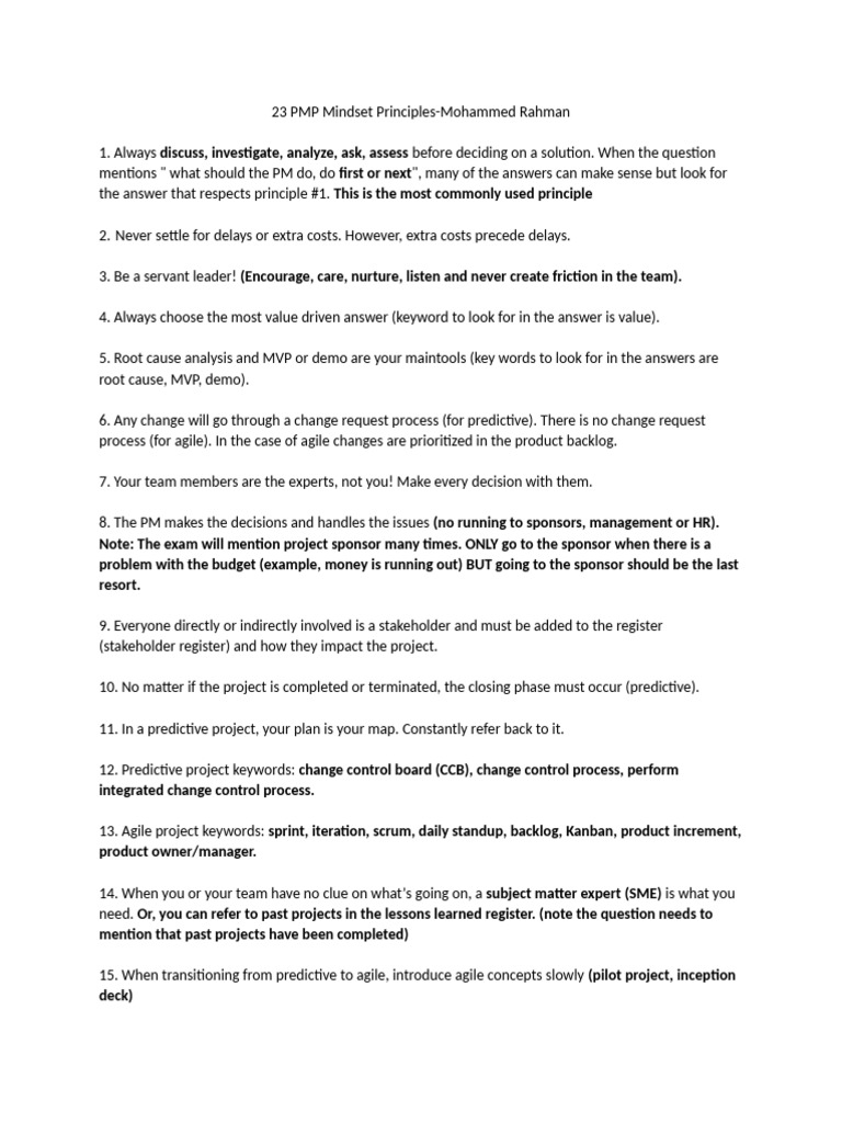 23 Essential PMP Mindset Principles | PDF | Agile Software Development ...